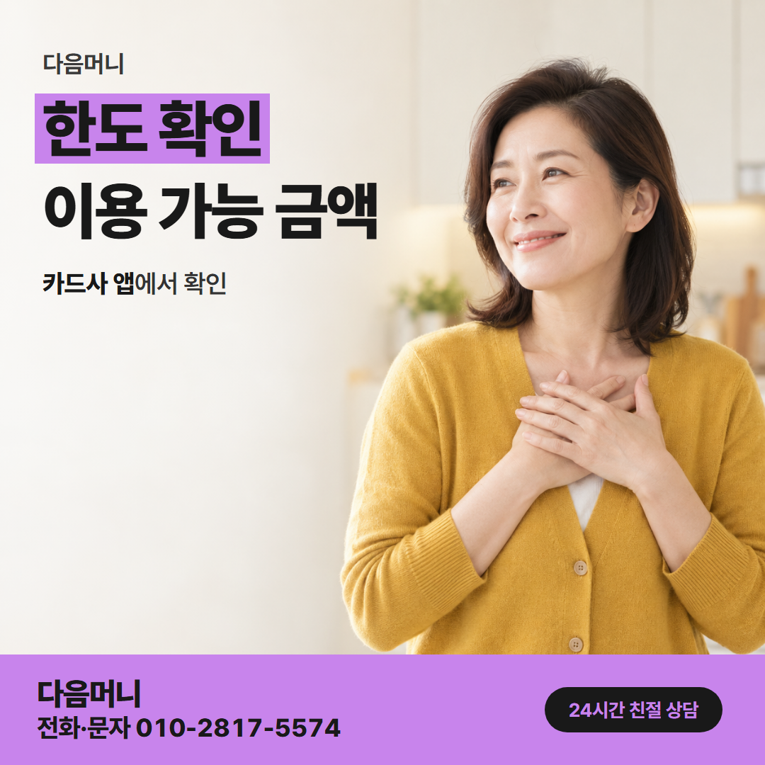 다음머니 모바일 카드깡 카드사 앱에서 한도 조회하기